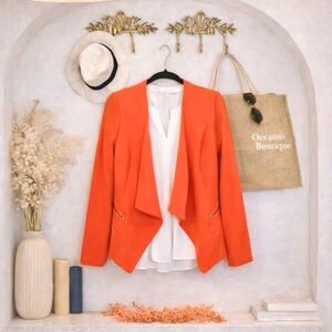 Coral orange waterfall front zipper front pockets blazer S